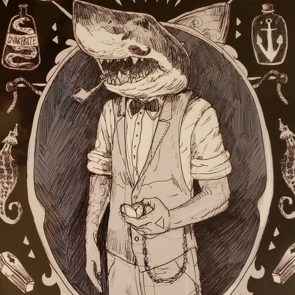 Too Fast Gentleman's Life 11" x 17" Shark Man Nautical Tattoo Flash Art Print - Picture 3 of 8